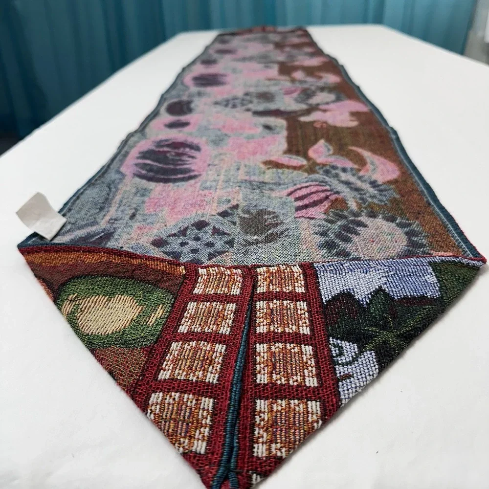 Sunflower Pumpkins Tapestry Table Runner Woven Fringe Fall Harvest Thanksgiving